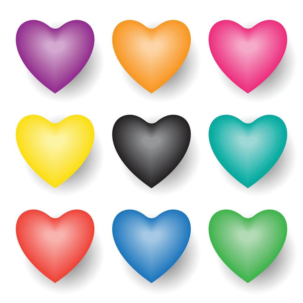 coleção de conjunto de elementos de coração 3d gráfico de design de vetor romântico colorido ornamental