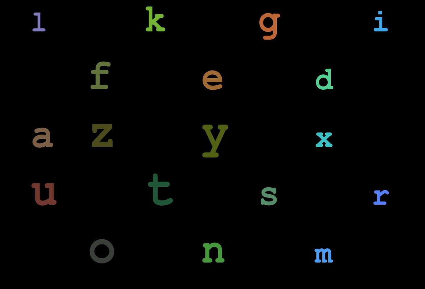 layout de vetor de arco-íris multicolorido escuro com alfabeto latino.