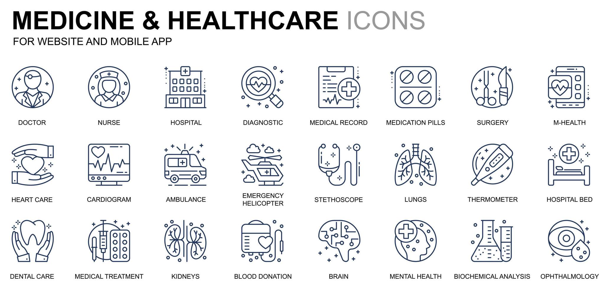 conjunto simples de ícones de linha de saúde e medicina para sites e aplicativos móveis. contém ícones como médico, hospital, equipamento médico. ícone de linha de cor conceitual. pacote de pictograma de vetor. vetor