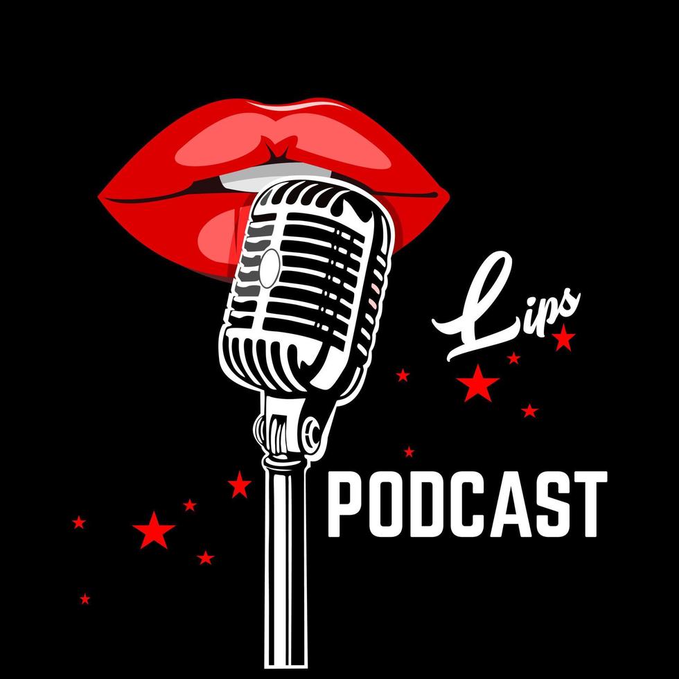 logotipo de mulher de podcast e lábios vetor