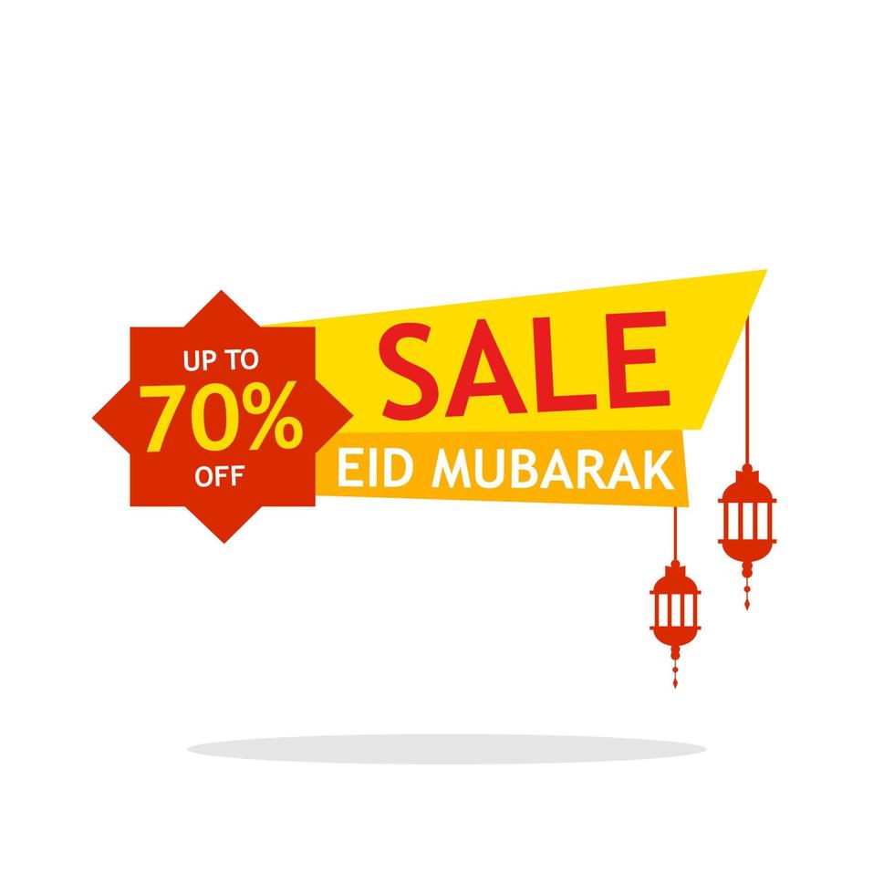 cartaz de venda para o festival de eid mubarak com lanternas penduradas. ofertas com até 70% de desconto vetor