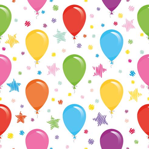 Padrão sem emenda festivo com balões coloridos e confetes. Para aniversário, chá de bebê, design de feriados. vetor