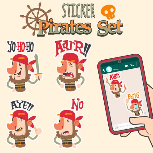 conjunto de adesivos de piratas bonito dos desenhos animados vetor