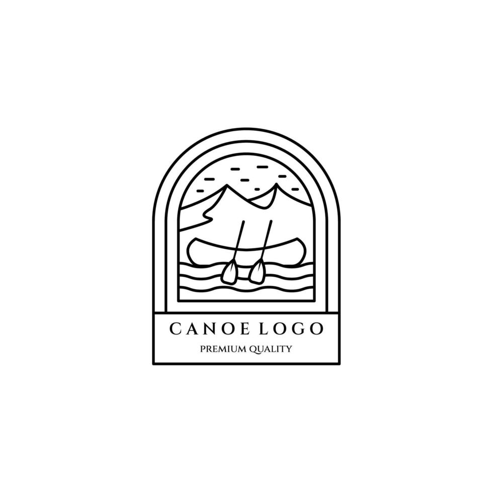 canoa caiaque rio montanha linha arte ícone logotipo design de ilustração vetorial minimalista vetor