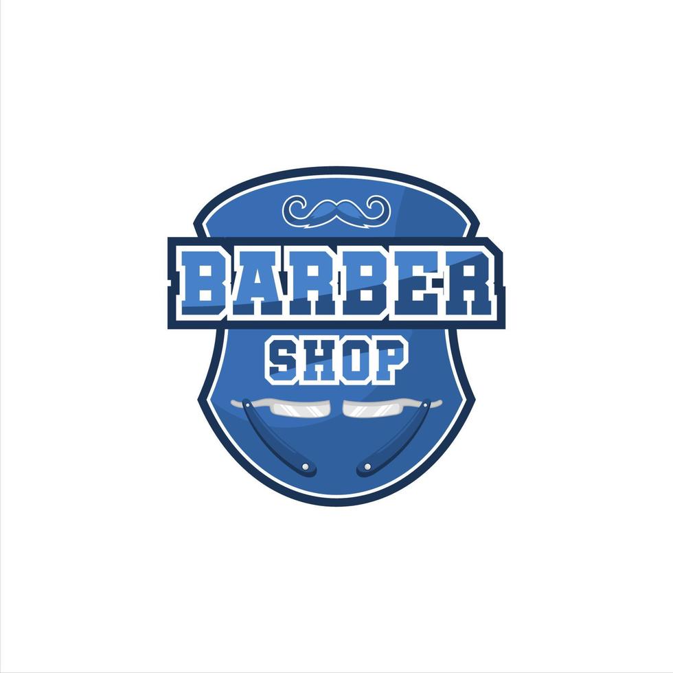 ilustrações de logotipo plano azul de barbearia vetor