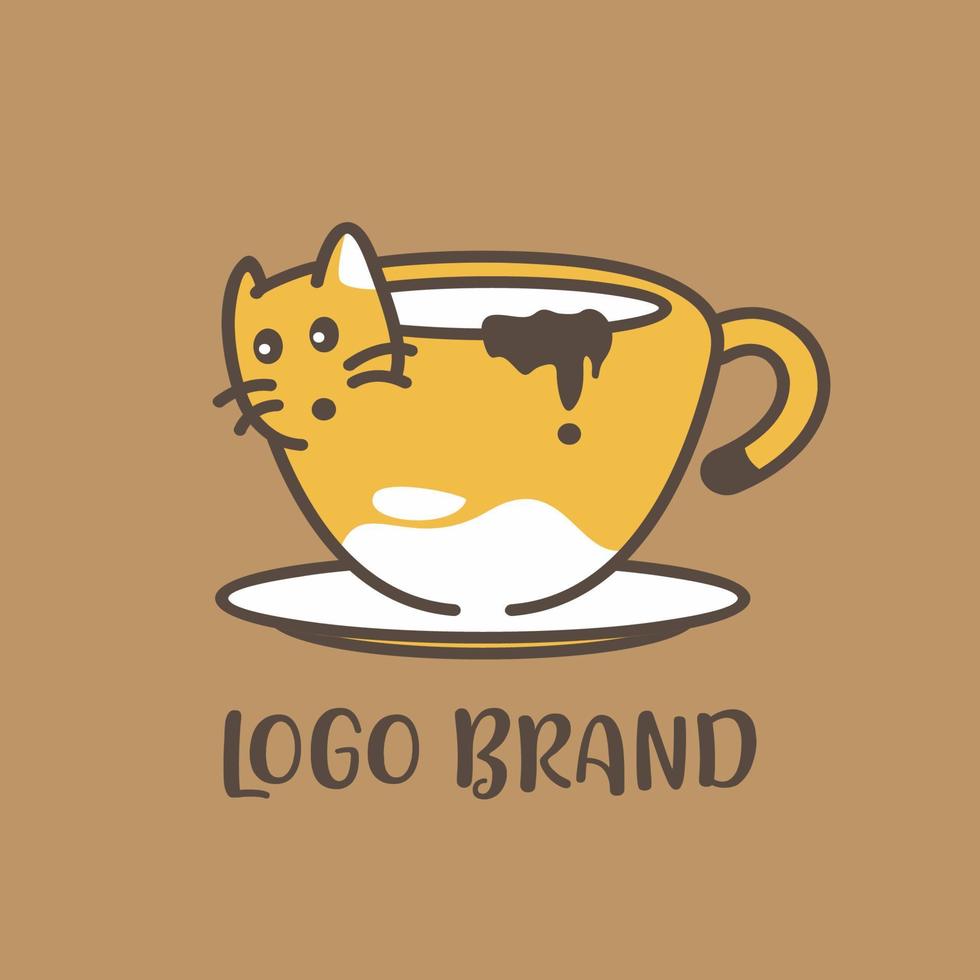 logotipo engraçado do gato da xícara de café vetor