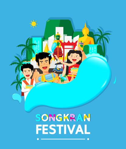 Projeto dos desenhos animados do vetor Tailândia Songkran Festival