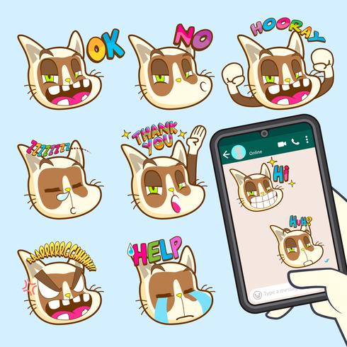 coleções de adesivo de emoji gato fofo vetor