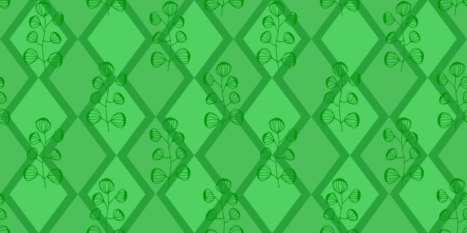 fundo verde com losangos e galho. padrão geométrico sem emenda. design de embalagem, papel de parede, modelo. ilustração vetorial. vetor