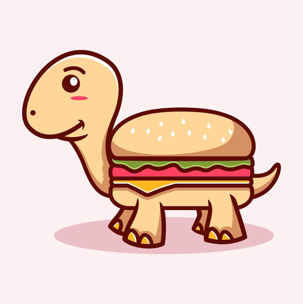 ilustração fofa de hambúrguer e tartaruga. estilo de desenho animado animal vetor