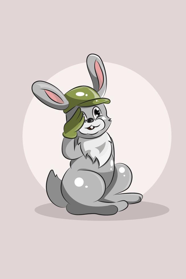 coelho animal fofo com ilustração de design de personagens de chapéu e luva vetor