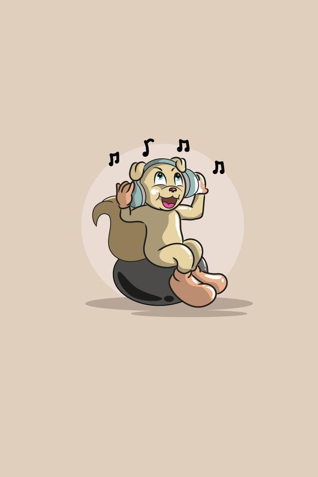 cachorro fofo com ilustração de design de personagens de fone de ouvido vetor