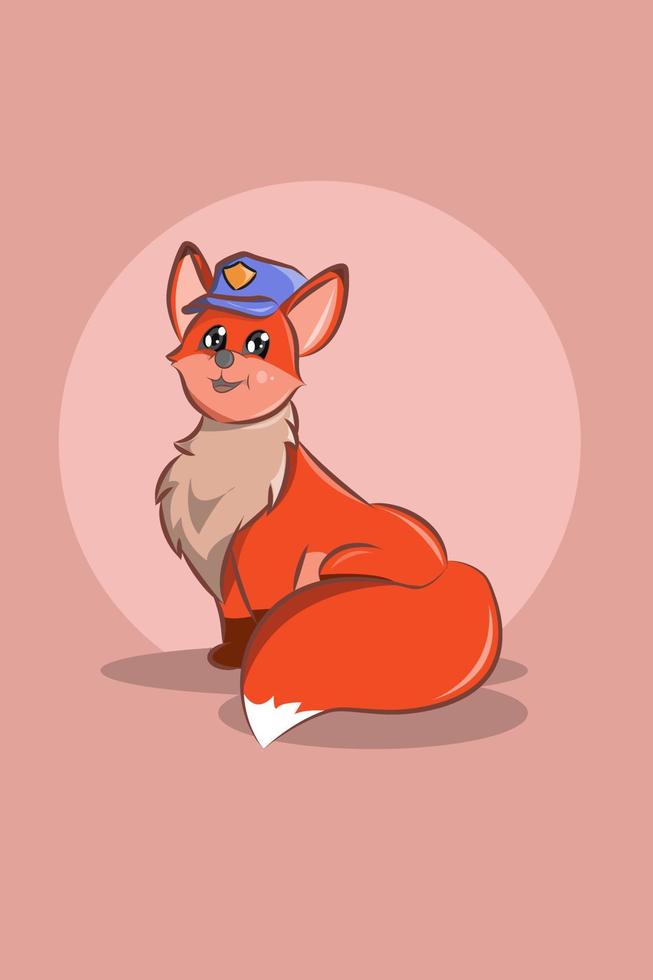 raposa animal fofa com ilustração de design de personagens de chapéu de polícia vetor