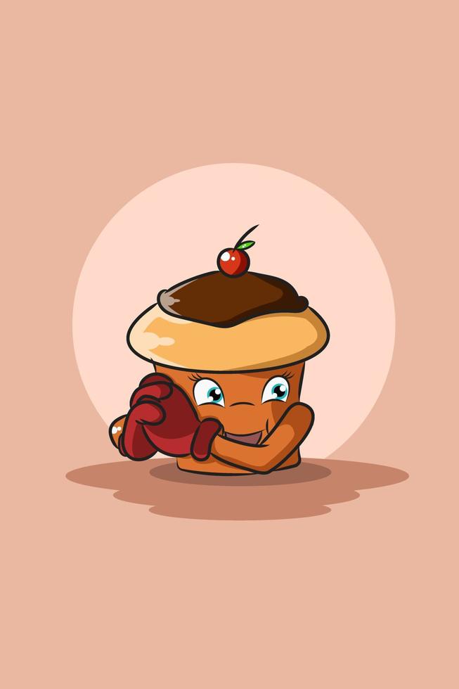 bolo fofo com ilustração de design de personagens de frutas vetor