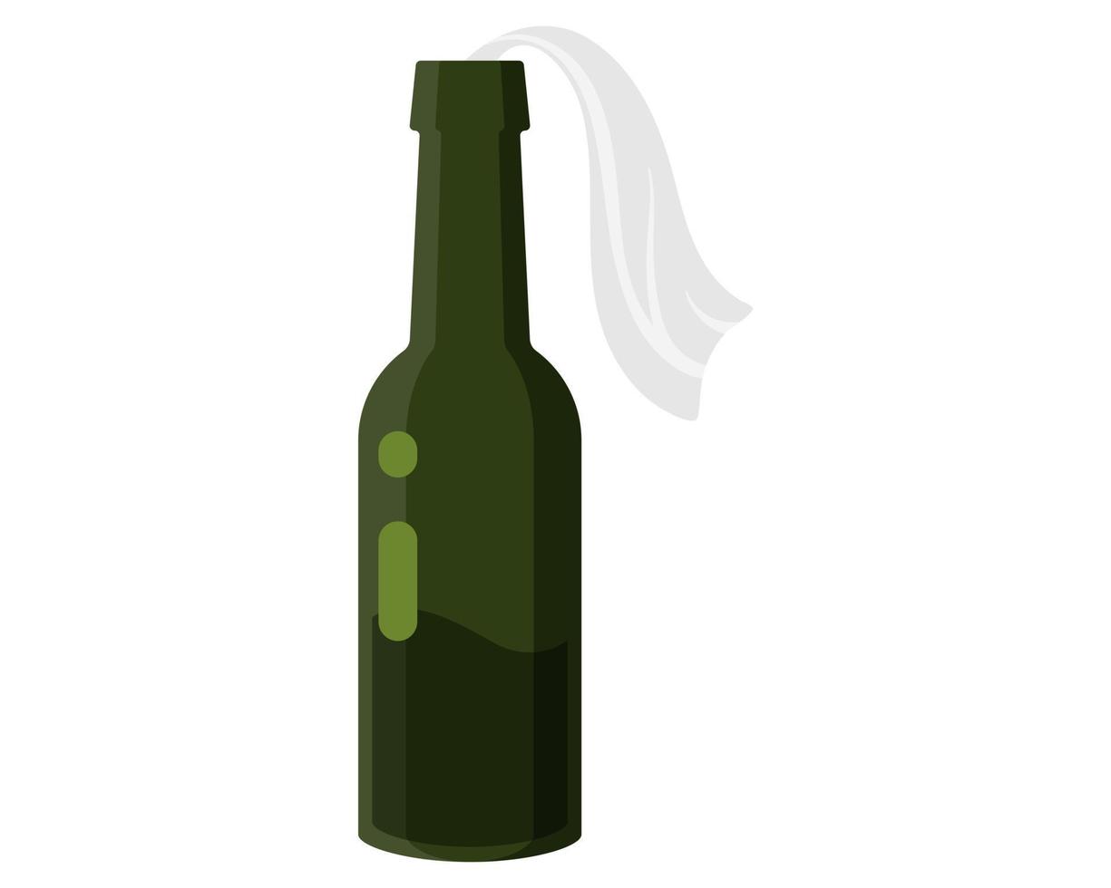 garrafa verde com um coquetel molotov, uma arma terrorista com um líquido inflamável ou gasolina e pavio de pano. vetor