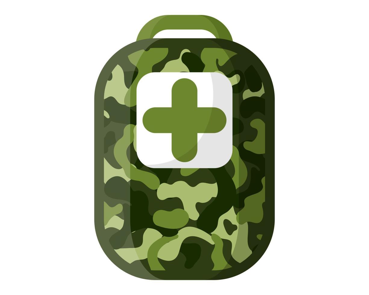 soldado militar verde oliva caqui camuflagem kit de primeiros socorros ou bolsa. conceito militar para exército, soldados e guerra. vetor