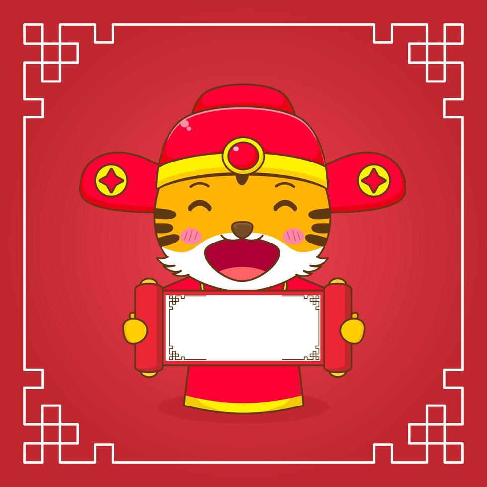 tigre bonito em personagem de desenho animado de fantasia de deus da riqueza. celebração do ano novo chinês. vetor