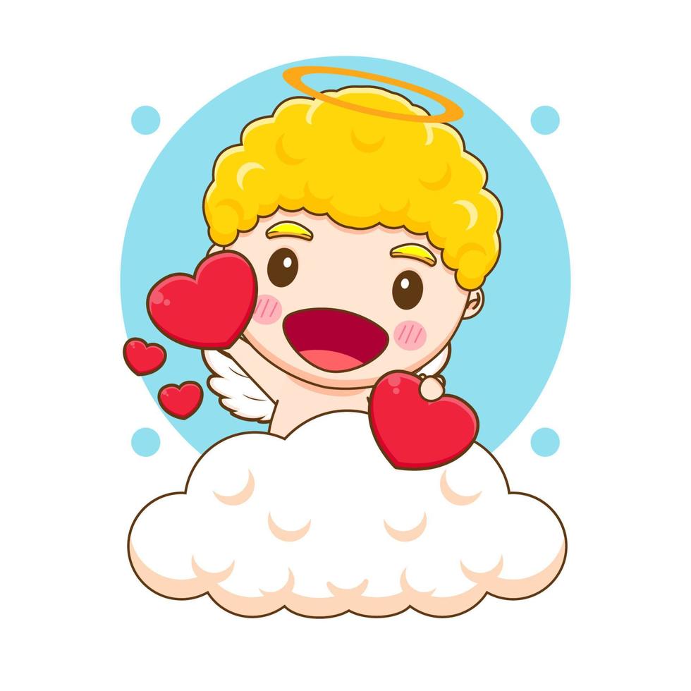 lindo anjo cupido compartilhando personagem de desenho animado de amor. conceito de design de dia dos namorados. vetor