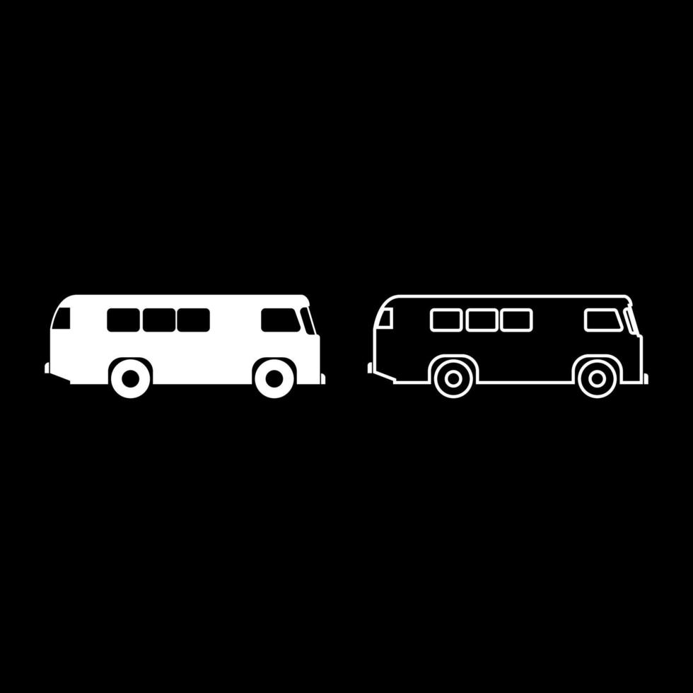 conjunto de ícones de ônibus retrô ilustração de cor branca estilo simples imagem simples vetor