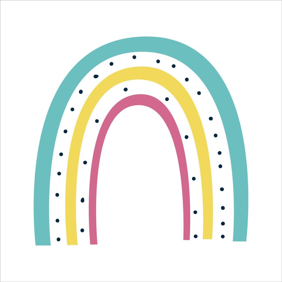 arco-íris escandinavo colorido com pontos isolados em estilo moderno desenhado à mão. arco-íris nórdico para crianças. desenho de ilustração vetorial vetor