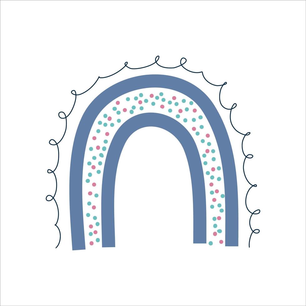 arco-íris escandinavo azul com pontos isolados em estilo moderno desenhado à mão. arco-íris nórdico para crianças. desenho de ilustração vetorial vetor