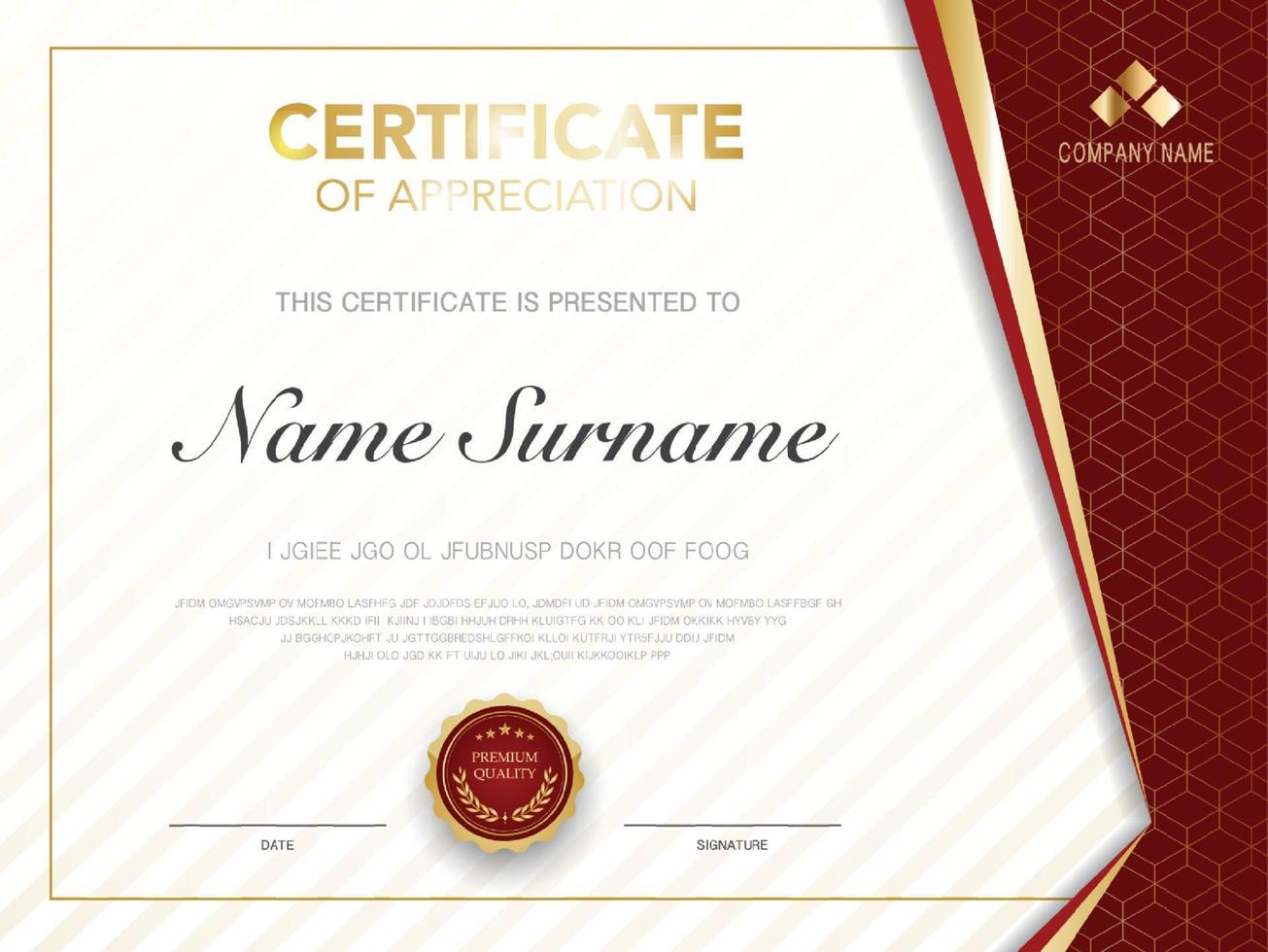 modelo de certificado de diploma de cor vermelha e dourada com imagem vetorial de estilo moderno e luxuoso, adequado para apreciação. ilustração vetorial vetor