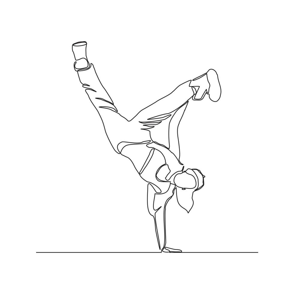 desenho de linha contínua de suporte de mão de dançarina de break de mulher. conceito de arte única de uma linha de dança hip hop feminina. ilustração vetorial vetor