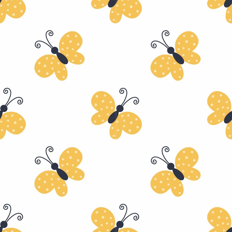 borboleta amarela sem costura padrão. ilustração vetorial doodle. fundo para costurar roupas e imprimir em tecido. design de papel de pacote. vetor