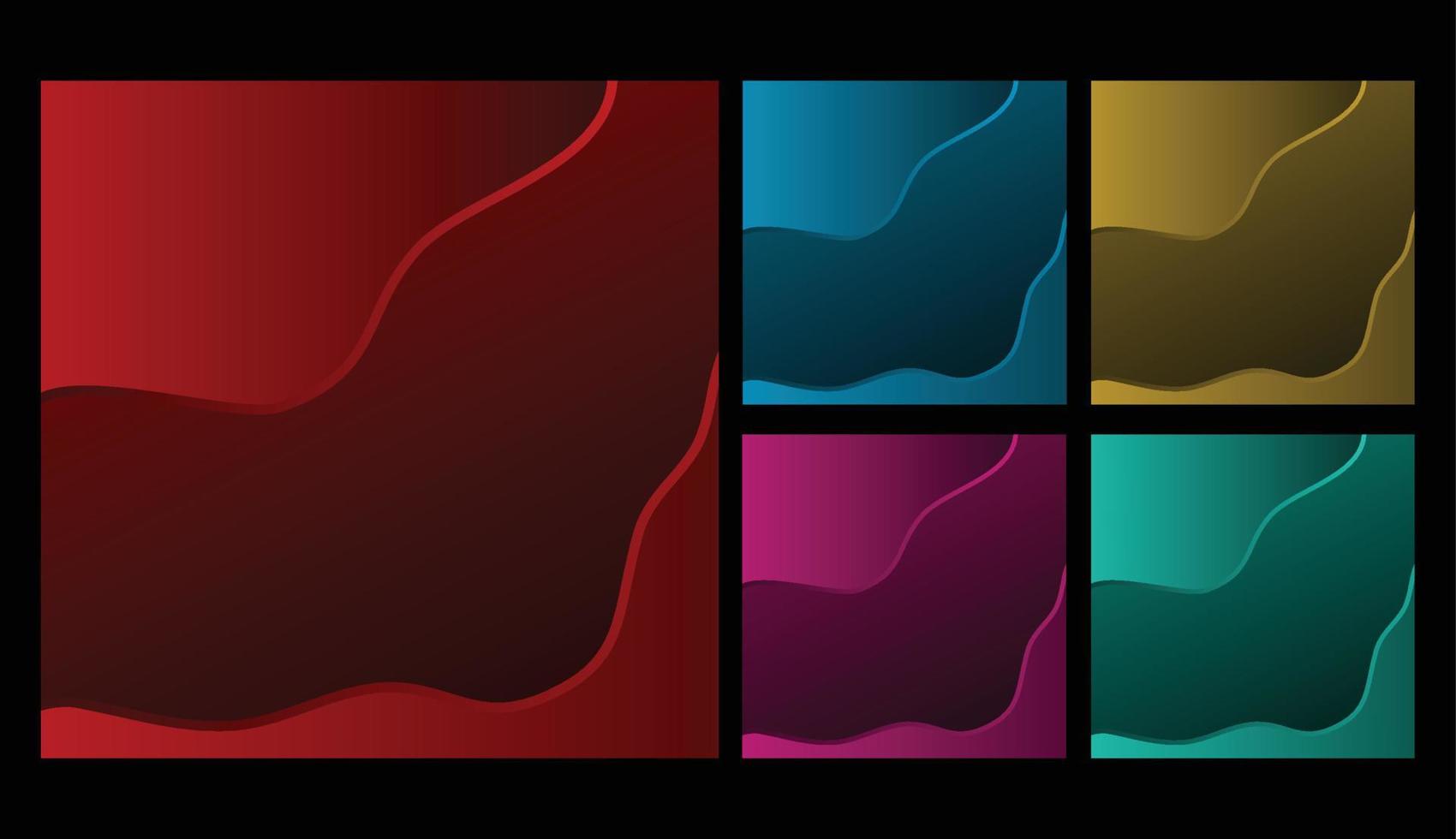 Conjunto de banner de modelo gradiente de onda colorida. vermelho, azul amarelo, rosa roxo, fundo quadrado verde. vetor
