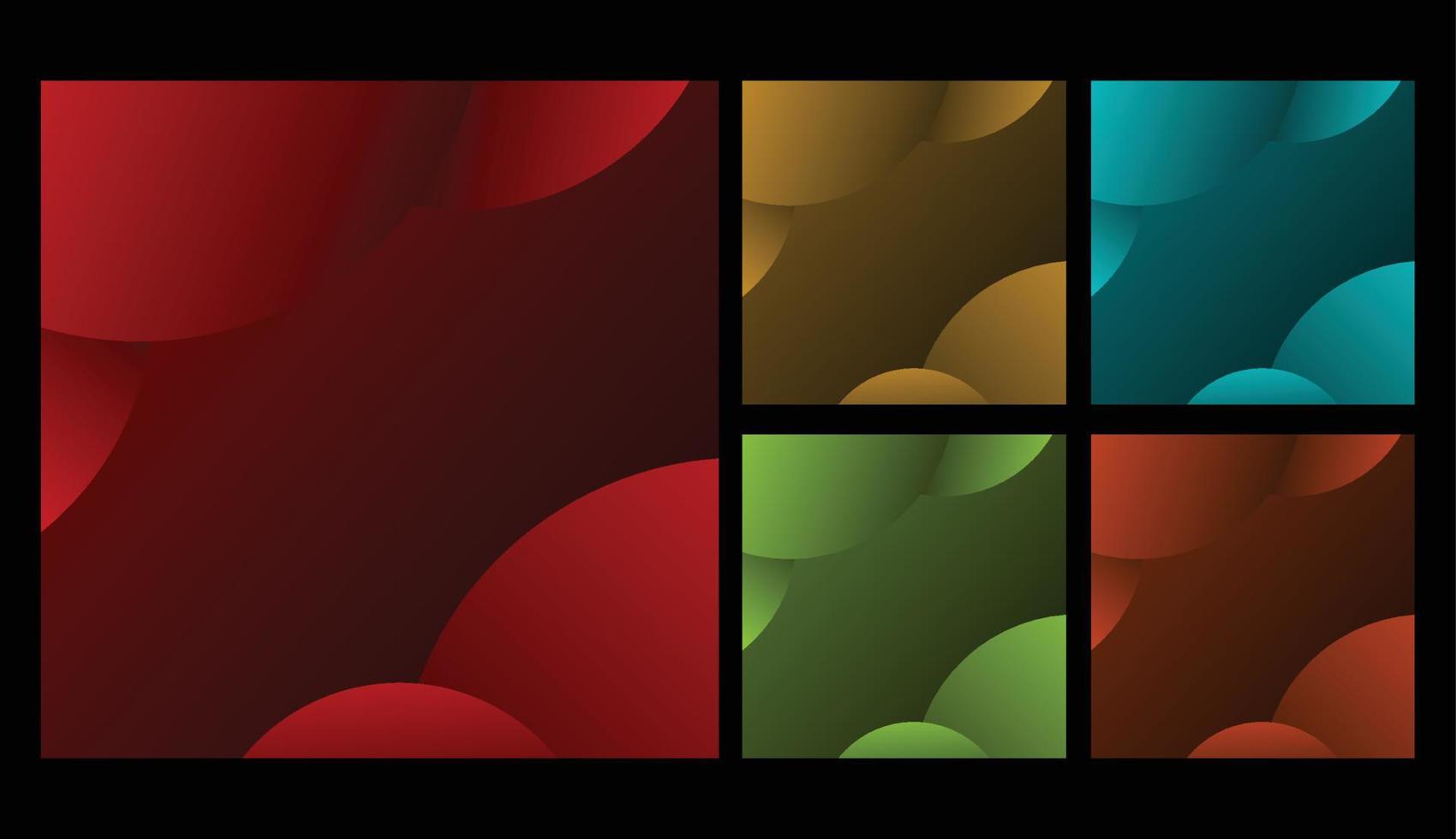 conjunto de banner de modelo gradiente de círculo colorido. fundo quadrado vermelho, azul amarelo, verde e laranja. vetor