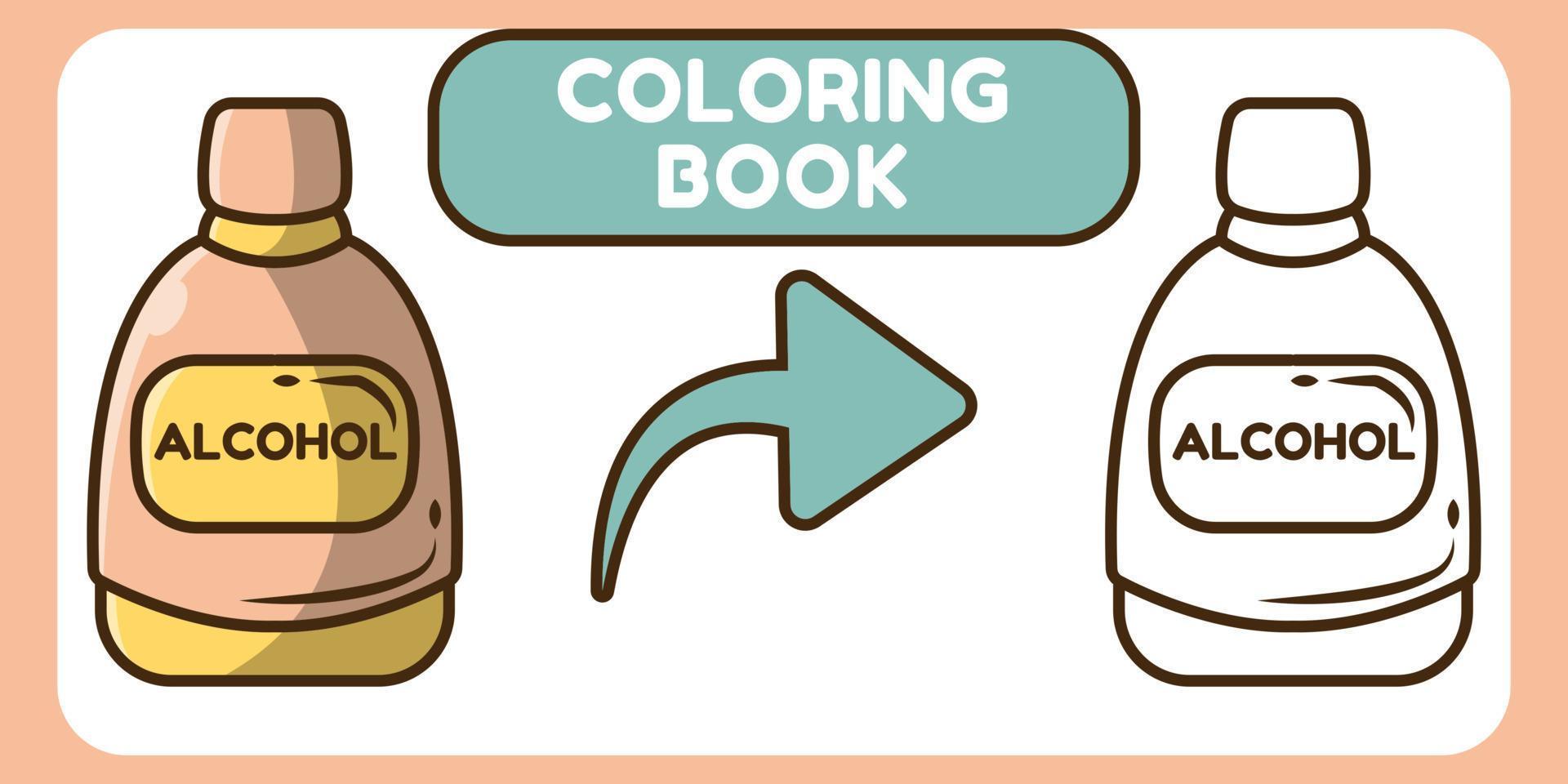 livro de colorir de desenho animado desenhado à mão de álcool bonito para crianças vetor