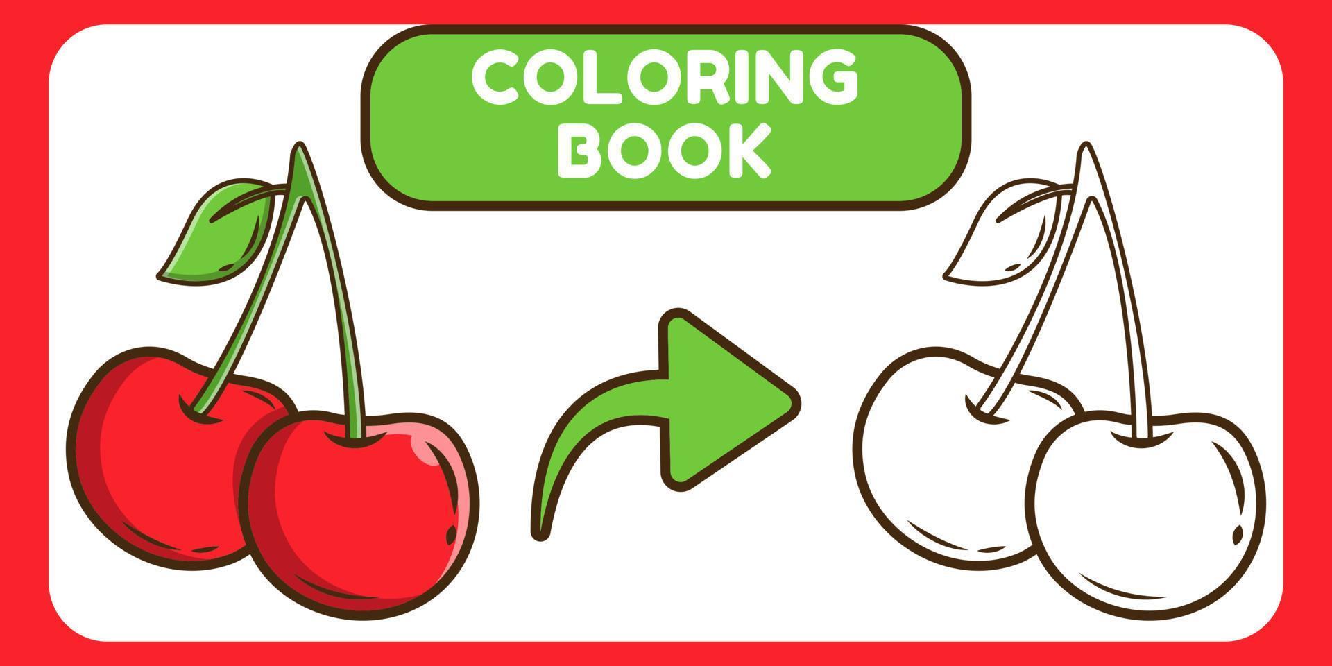 livro de colorir de desenho animado desenhado à mão de cereja bonito para crianças vetor