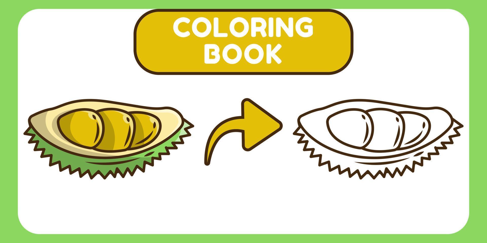 livro de colorir de desenho animado desenhado à mão durian bonito para crianças vetor