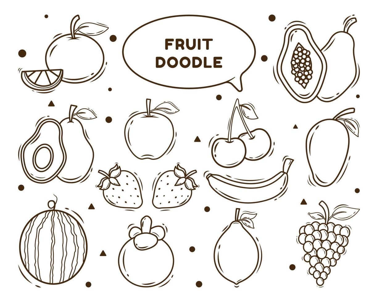 conjunto de coloração de estilo doodle de desenho de frutas desenhadas à mão vetor