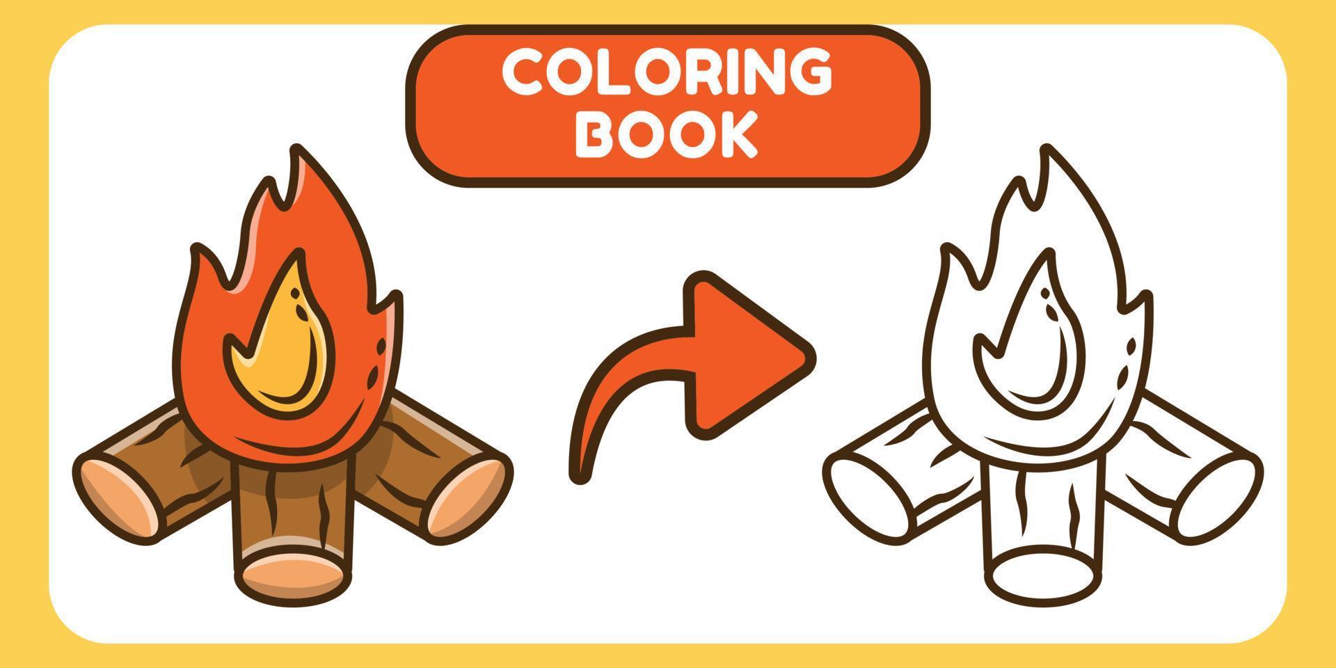 livro de colorir de desenho animado desenhado à mão de fogueira bonito para crianças vetor