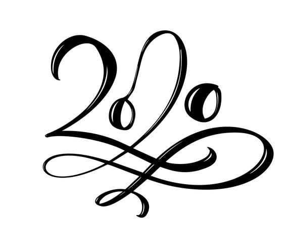 Mão desenhada vector rotulação caligrafia preto número texto 2020. Cartão de feliz ano novo. Projeto de ilustração de Natal vintage
