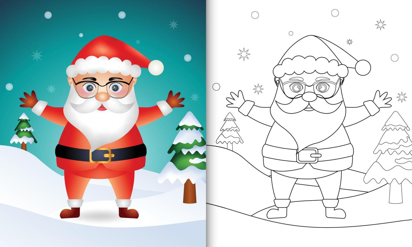 livro de colorir com personagens fofos de papai noel vetor