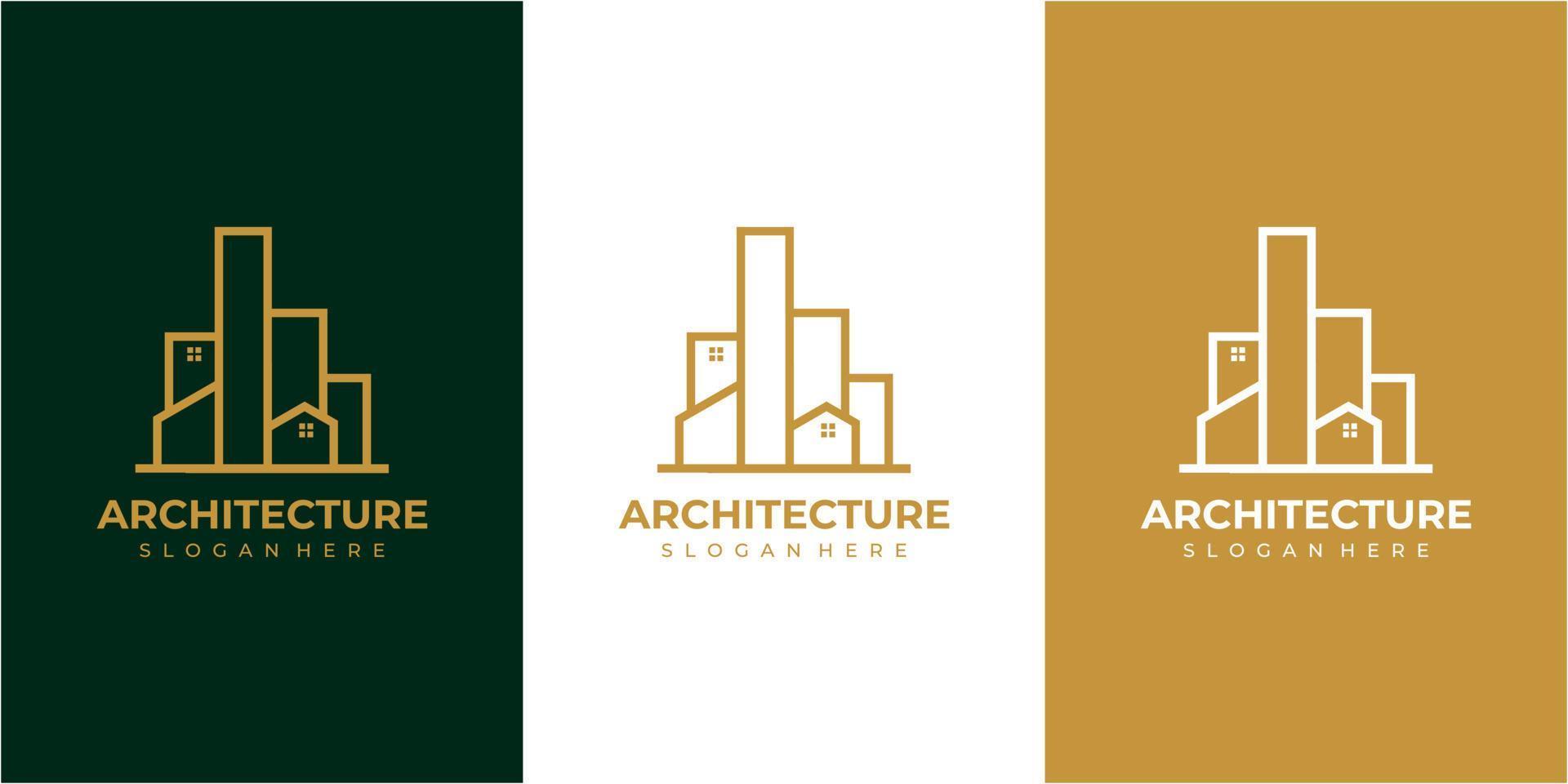 inspiração de design de logotipo de arquitetura de linha criativa com cor dourada. ícone de construção,arquitetura,casa vetor