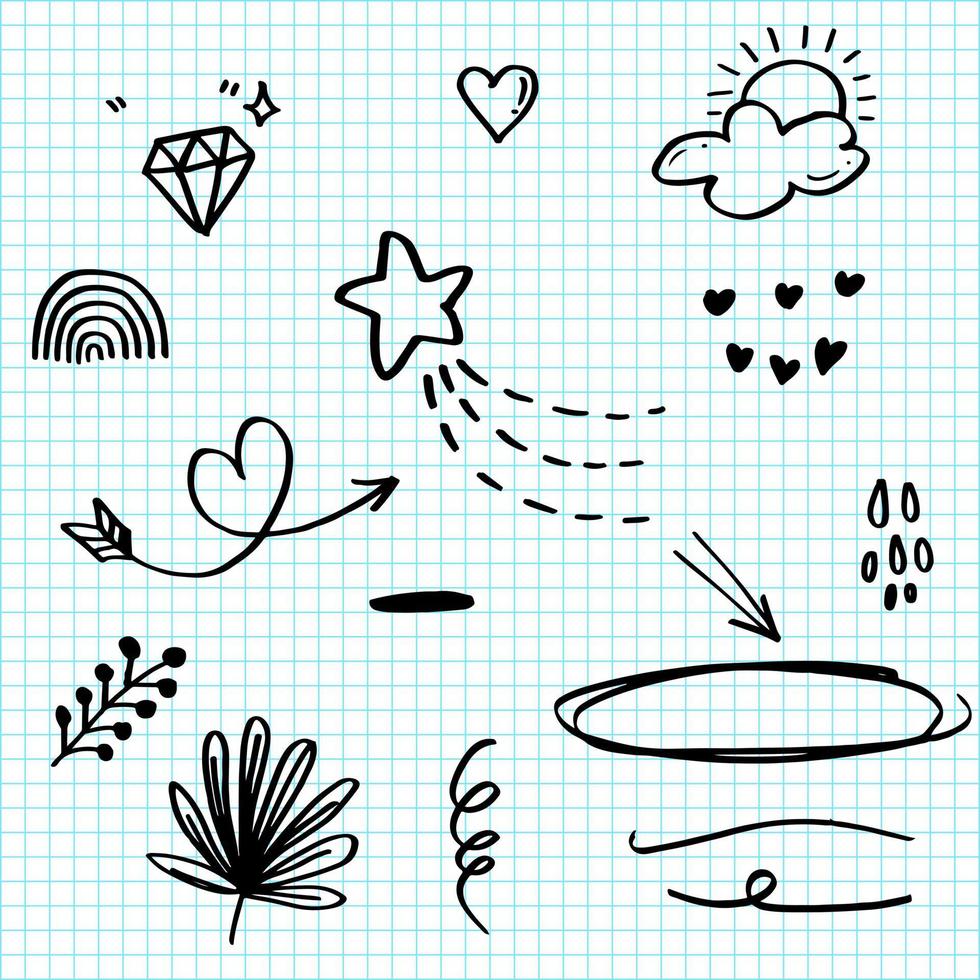 elementos de doodle desenhados à mão para design de conceito. ilustração vetorial. vetor