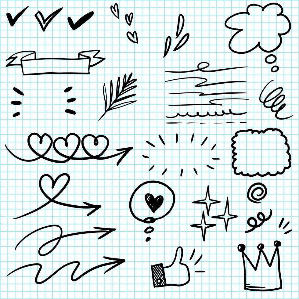 elementos de doodle desenhados à mão para design de conceito. ilustração vetorial. vetor