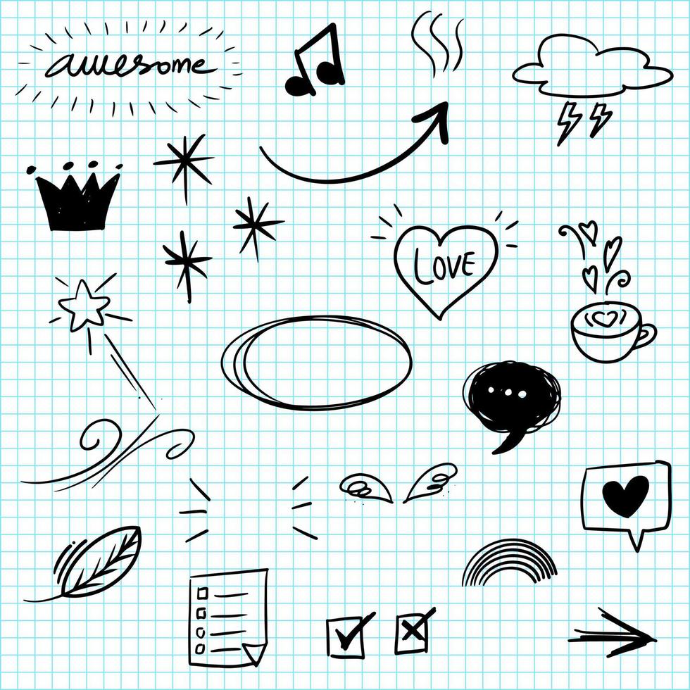 elementos de doodle desenhados à mão para design de conceito. ilustração vetorial. vetor