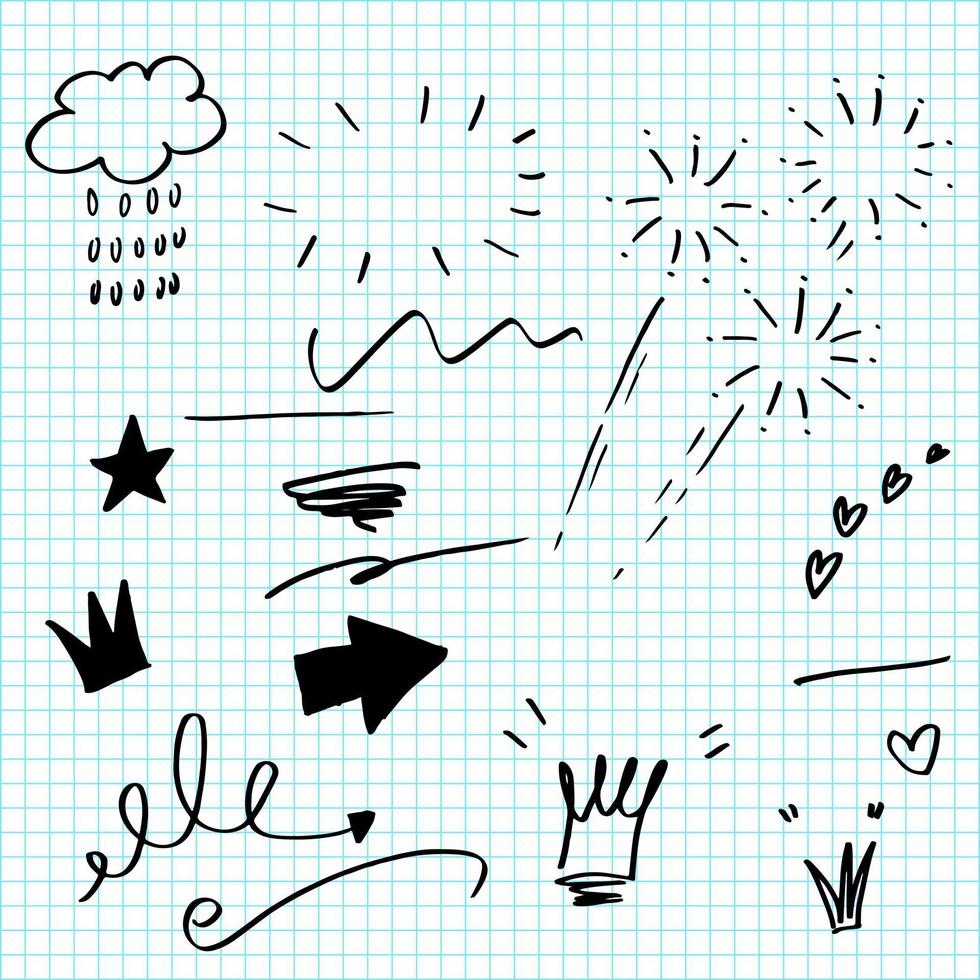 elementos de doodle desenhados à mão para design de conceito. ilustração vetorial. vetor