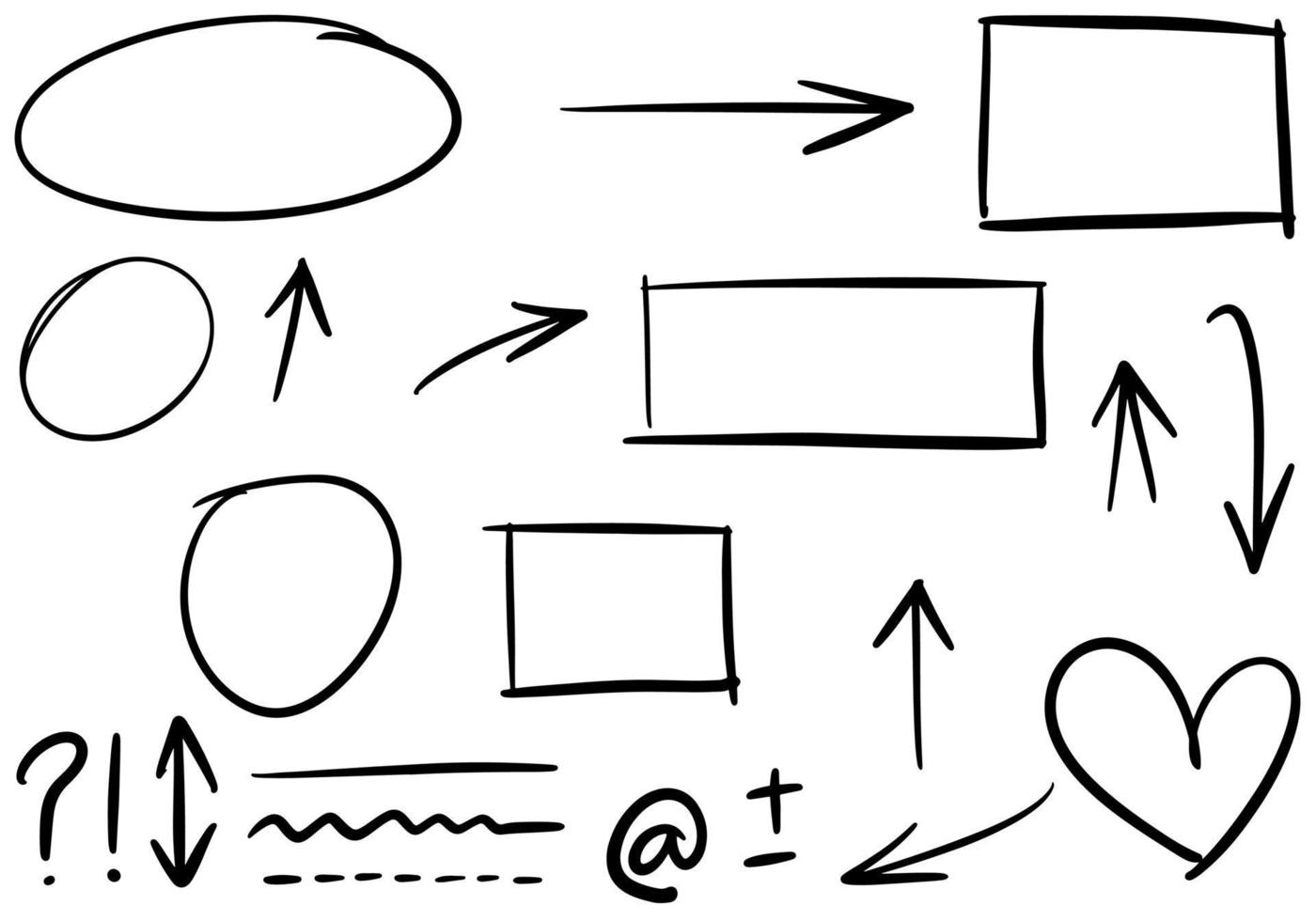 elemento de design doodle. doodle linhas, setas, círculos e curvas vetoriais. elementos de design desenhados à mão isolados no fundo branco para infográfico. vetor