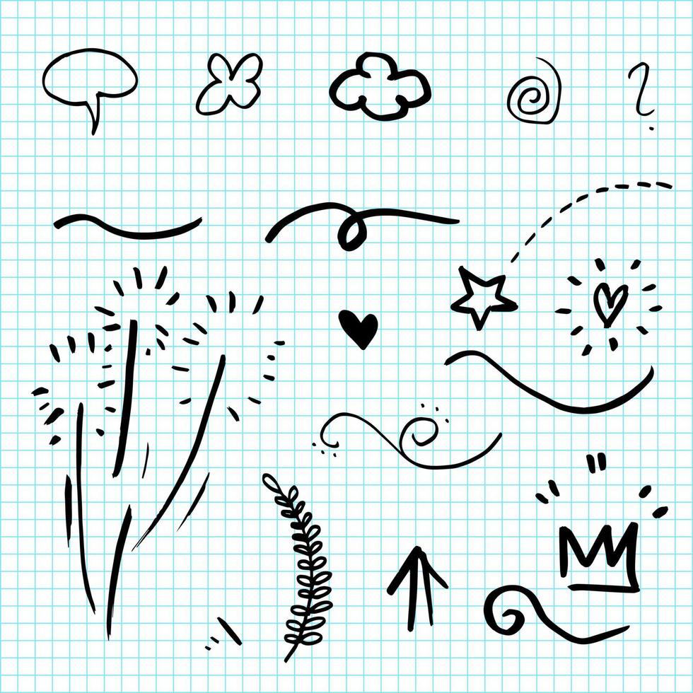 elementos de doodle desenhados à mão para design de conceito. ilustração vetorial. vetor