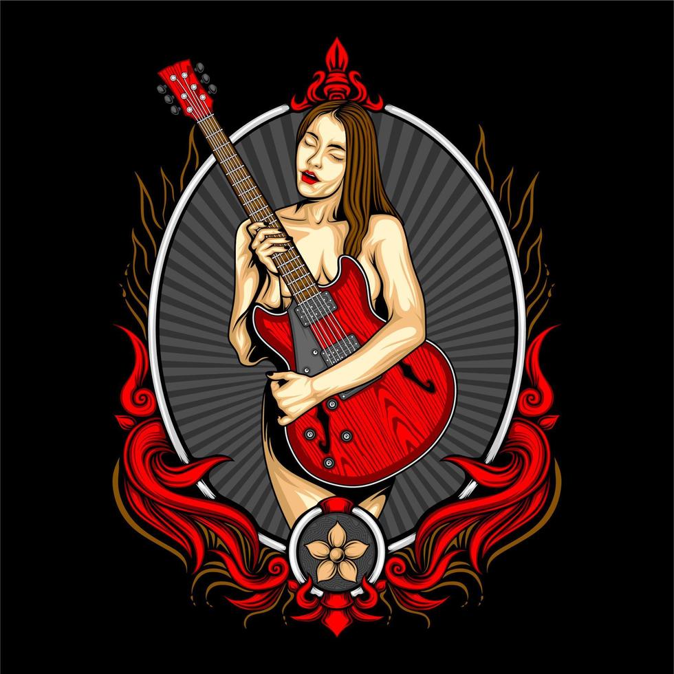 ilustração de garota de guitarra vetor