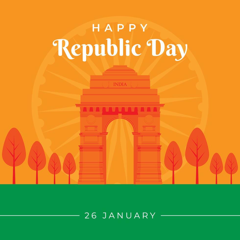 dia da república da índia, 26 de janeiro no portão indiano delhi ilustração vetor