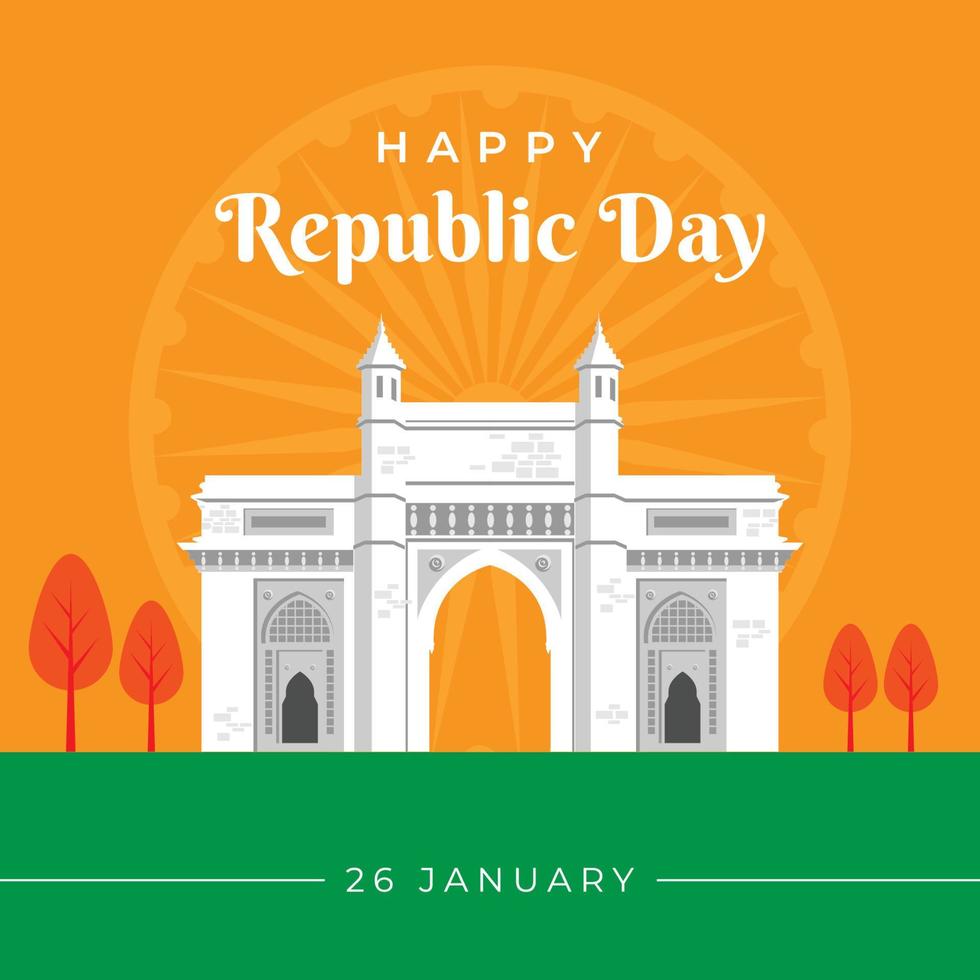 dia da república da índia, 26 de janeiro no portão da ilustração de mumbai da índia vetor