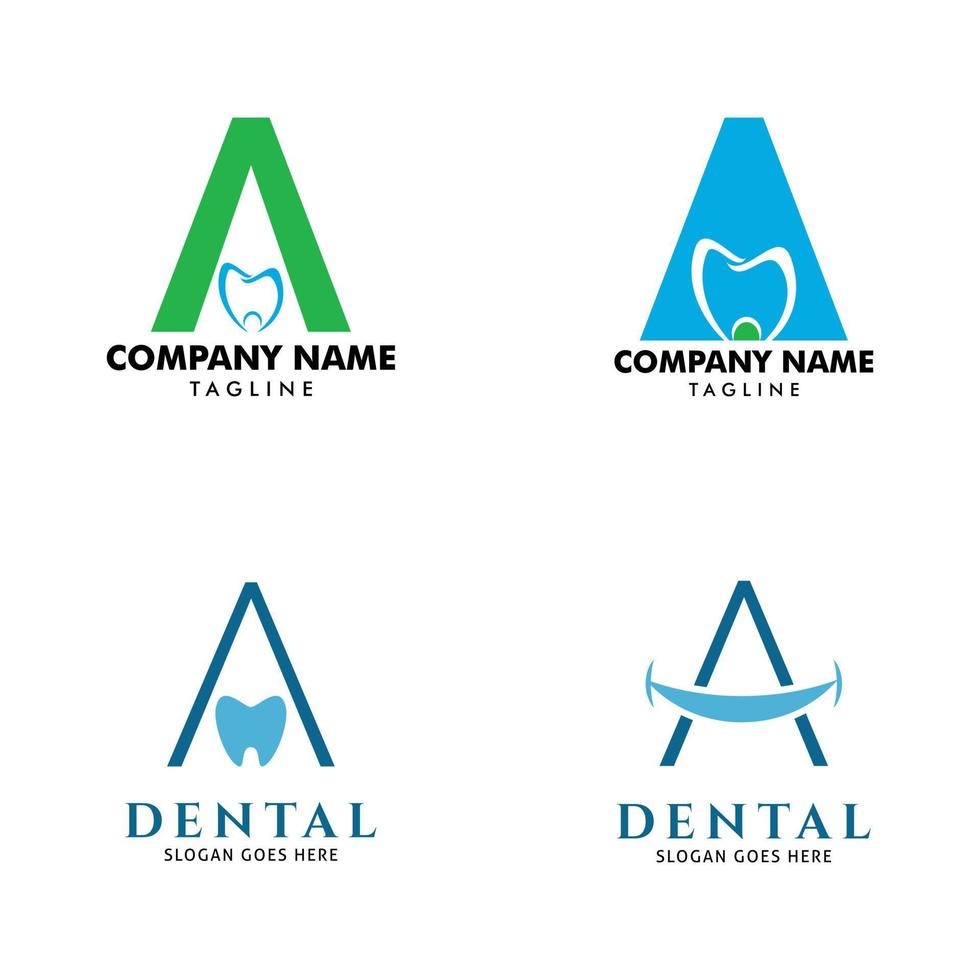 conjunto de letra inicial um modelo de design de logotipo odontológico vetor