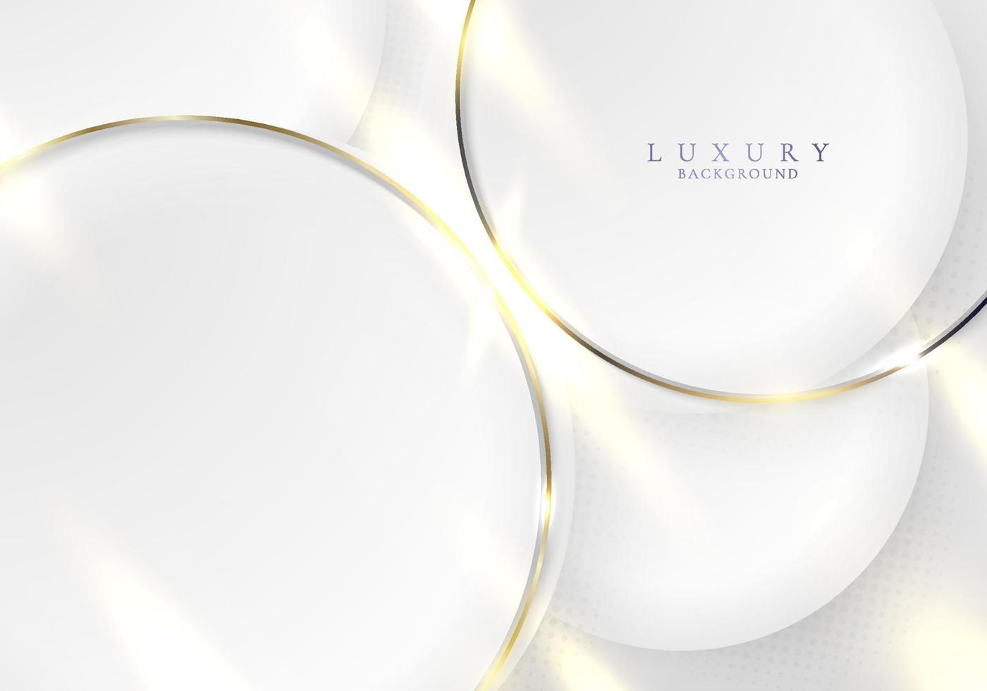 círculos brancos 3d elegantes e anel dourado com efeito de iluminação de brilho em fundo limpo vetor