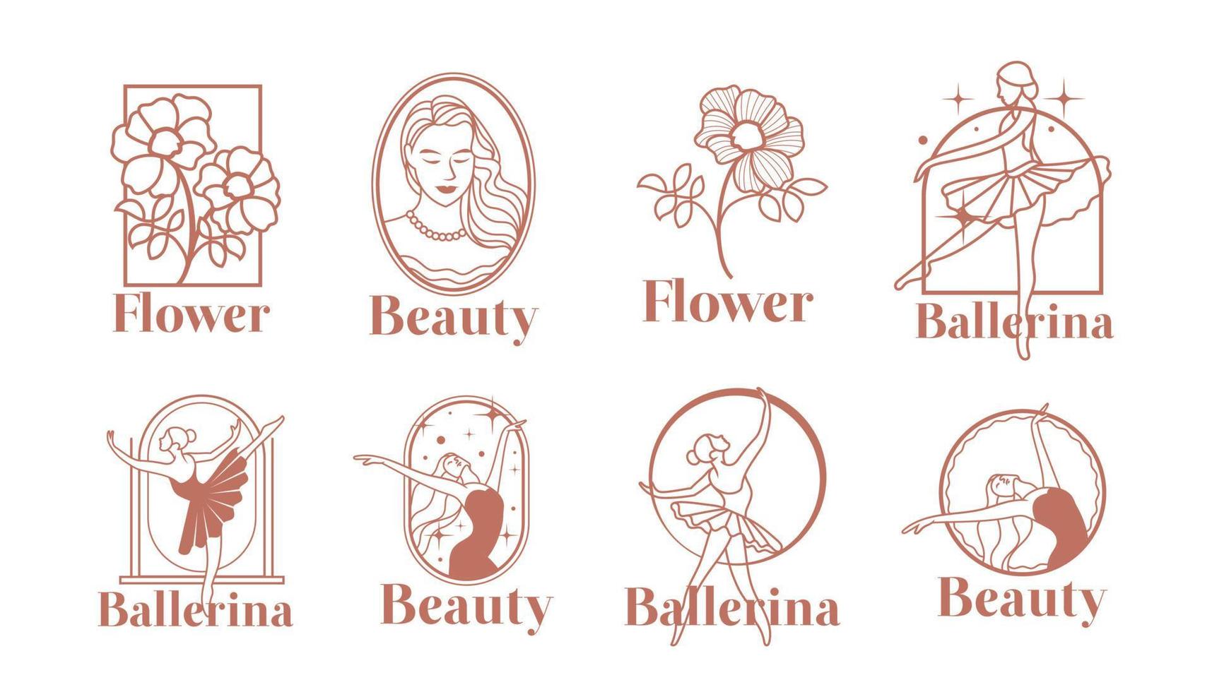 modelo de logotipo de mulheres e flores de bailarina vetor